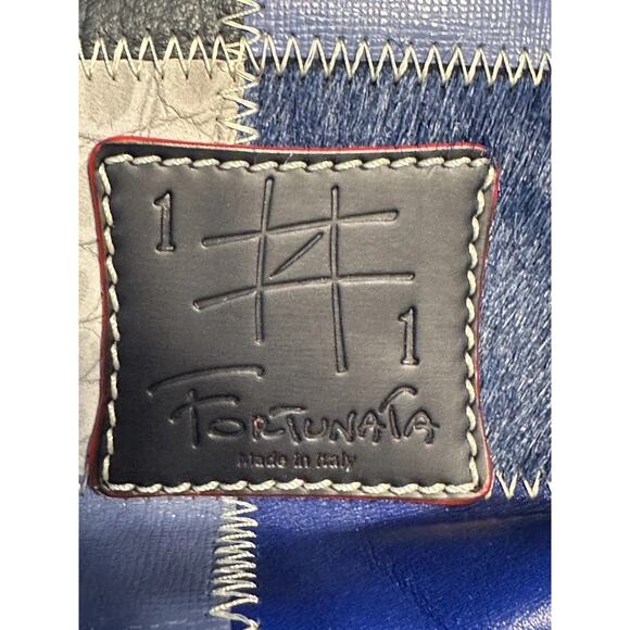 Pierotucci Fortunata Made In Italy Blue Leather Patchwork Tote Bag Purse - Picture 2 of 16